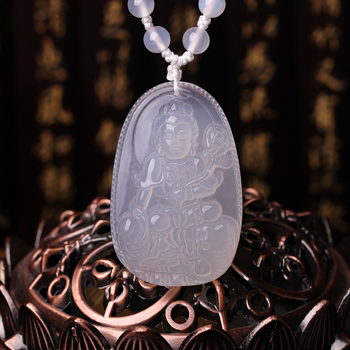 White chalcedony belongs to the dragon zodiac snake guardian god Puxian Bodhisattva Buddha statue natal Buddha zodiac Puxian Pusa pendant mascot