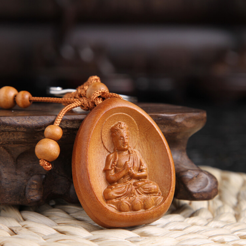 Palace concubine peach wood big day Tathagata keychain zodiac sheep monkey life Buddha Tathagata Buddha statue pendant Tai Sui