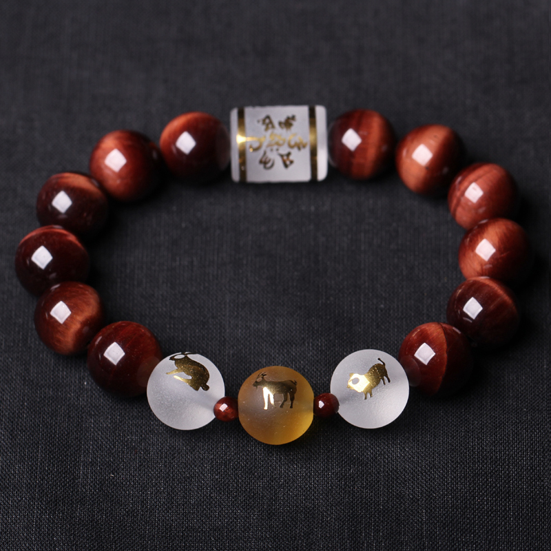 Tiger eye stone 2022 zodiac pig commits Tai Sui to resolve the mascot pig, rabbit and sheep three-in-one noble person three odd hands