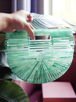 Ins acrylic fan-shaped bag transparent woven bag bamboo woven bag hollow vacation seaside beach handbag chain bag