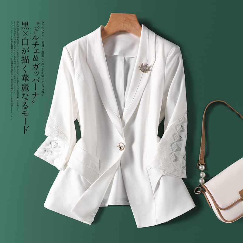 WU hostile sensation stereo - leading mesh sleeve ~ high - end suit female fashion niche design coat