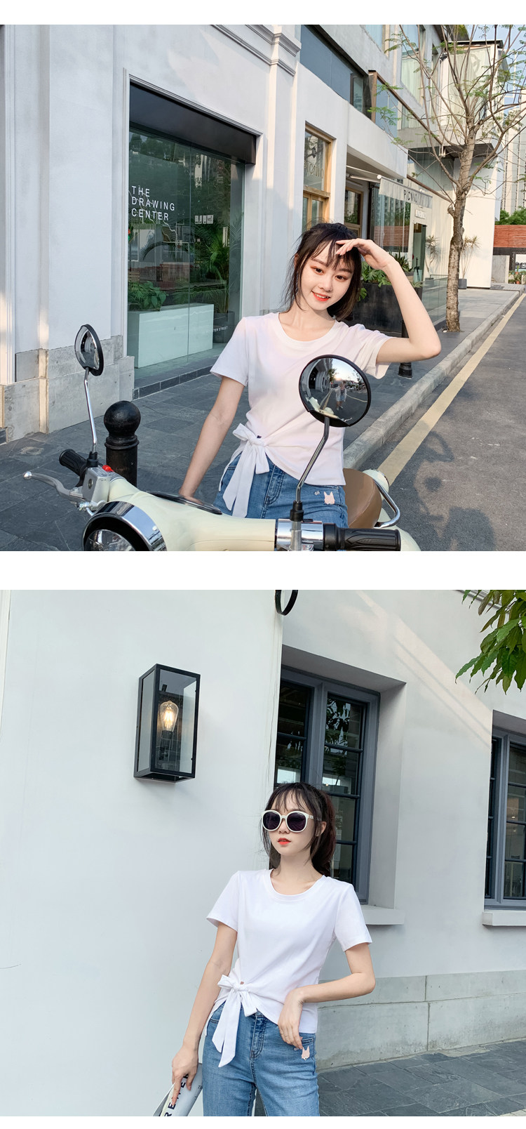 2022夏新款独特系带蝴蝶结不规则短袖T恤女修身百搭别致时尚上衣详情12