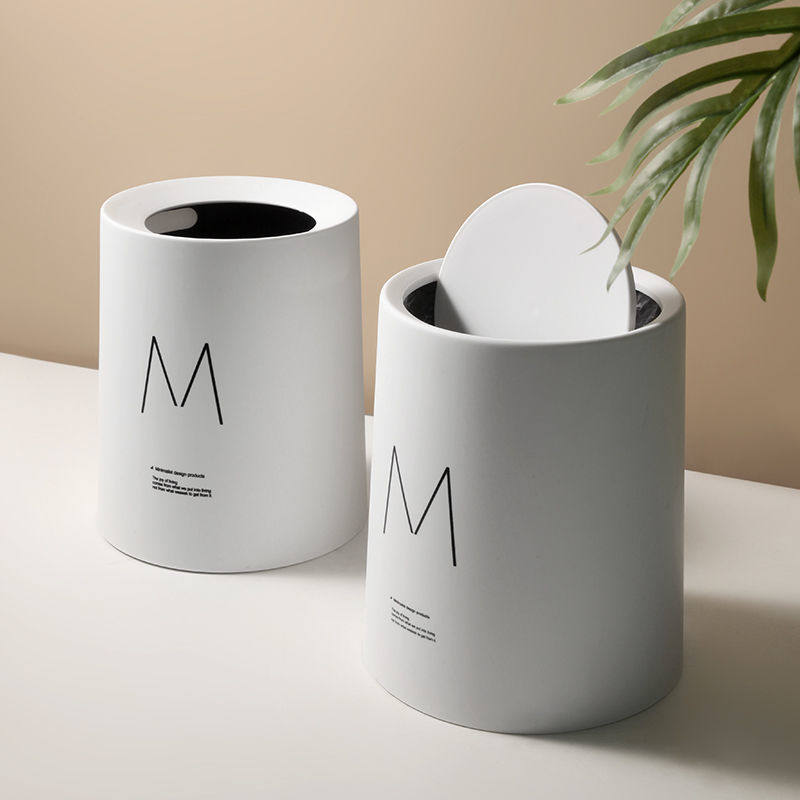 Trash can Nordic minimalist black and white with lid home living room Creative trumpet Makeup Room Kitchen containing trash can
