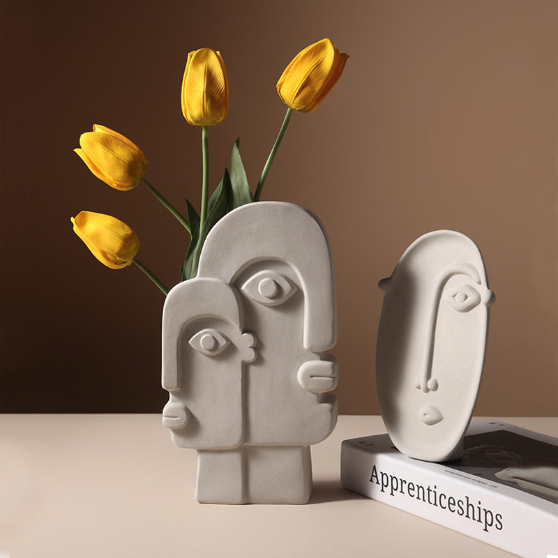 Nordic ins modern creative ceramic vases minimalist face Living room Tulip flower arrangement Home Decorative Items Swing pieces