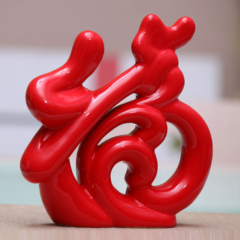 Beihanmei home decoration Ceramic decoration Living room wine cabinet decoration TV cabinet decoration Red Fortune Linmen Feng Shui decoration