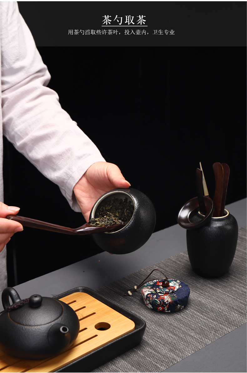 Have the ebony wood, ceramic tea six gentleman 's suit detong tea tray was kung fu tea accessories ChaGa tea spoon