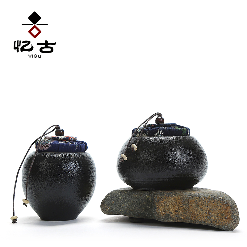 Have the ancient black pottery caddy fixings ceramic seal pot small moistureproof kung fu tea tea tea storehouse small POTS