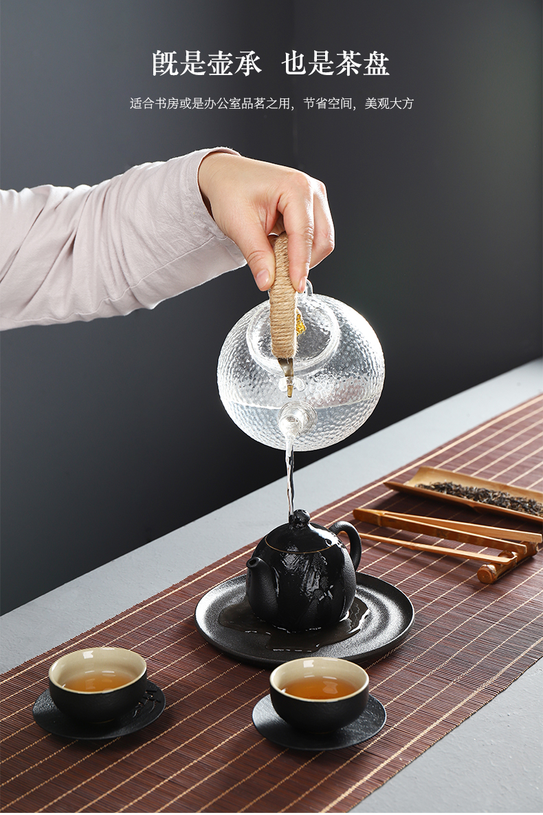 Have the ancient ceramic pallet dry terms ceramic tea set kung fu tea accessories hand - made the up black pottery small tea tray compote