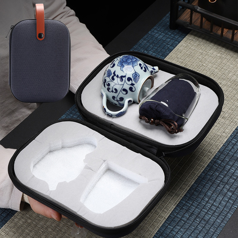 Have a pot of ancient crack cup travel three cups of tea sets car is suing portable bag with ceramic teapot
