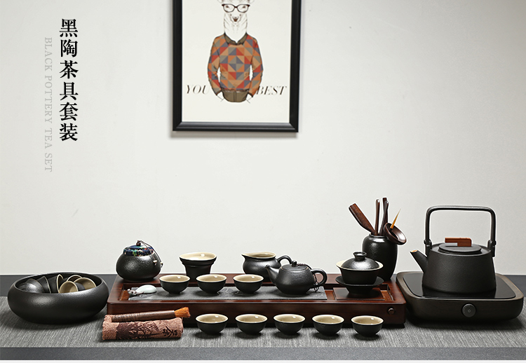 Have the ebony wood tea set home tea tray ceramic teapot teacup kung fu tea set office of a complete set of tea sets