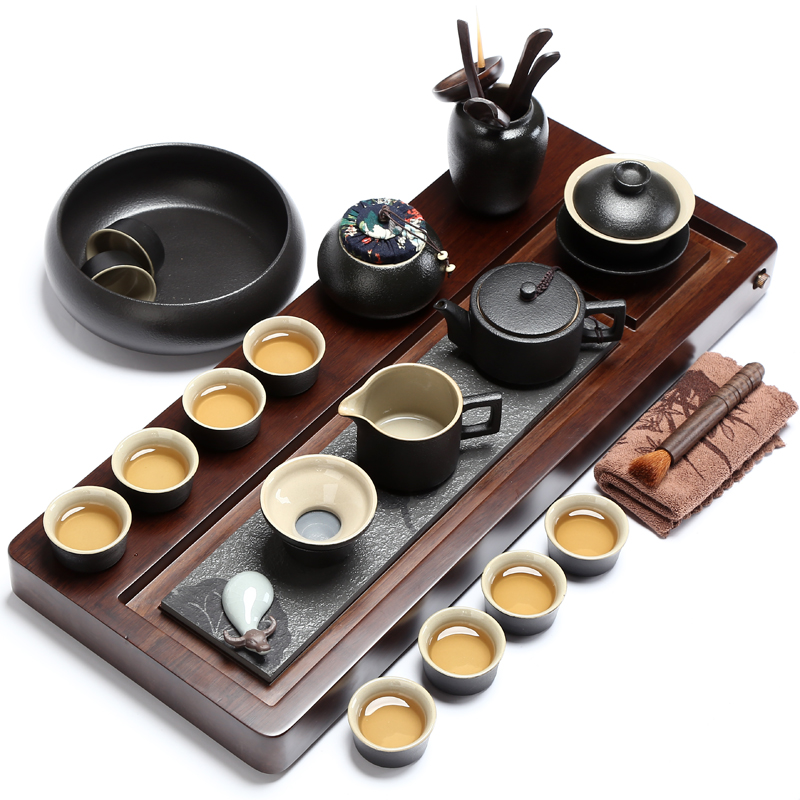 Have the ebony wood tea set home tea tray ceramic teapot teacup kung fu tea set office of a complete set of tea sets