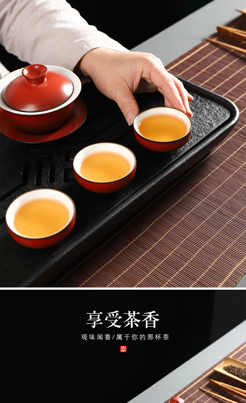 Have ancient tea set household contracted office up hong tao tea teapot teacup tureen of a complete set of kung fu tea set
