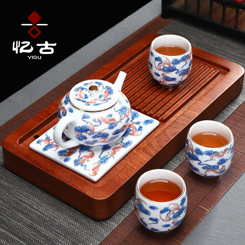 Have the colored enamel kung fu tea set gift set of ceramic cup tea tray lid bowl of a complete set of the home office