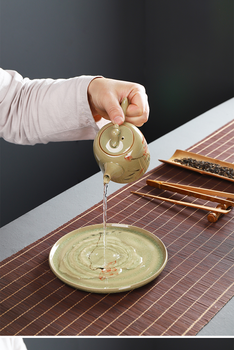 Have the ancient ceramic pallet dry terms ceramic tea set kung fu tea accessories hand - made the up black pottery small tea tray compote