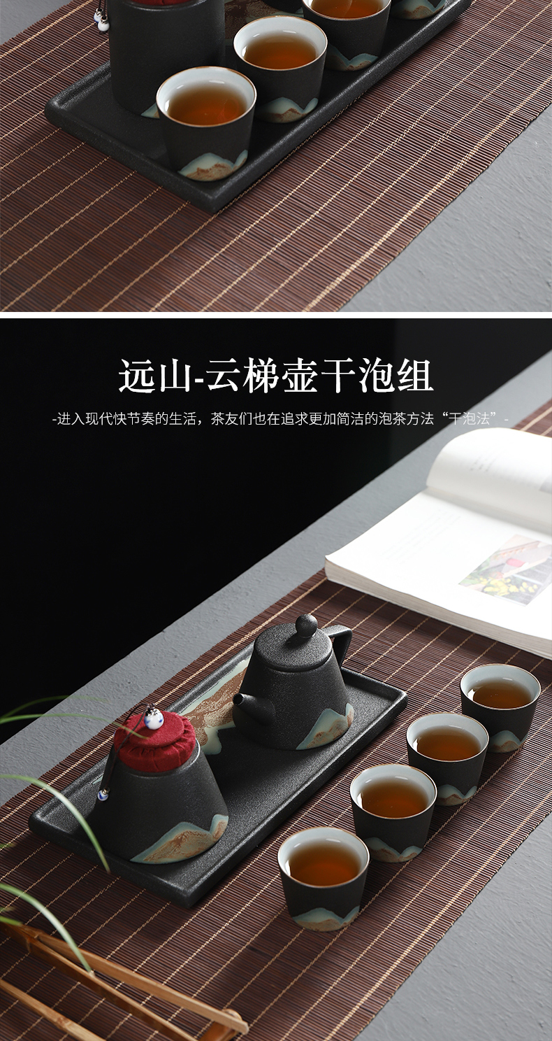 Have the ancient mountains glaze painting color tea set of kung fu tea set household creative ceramic tea pot of a complete set of Japanese tea sets