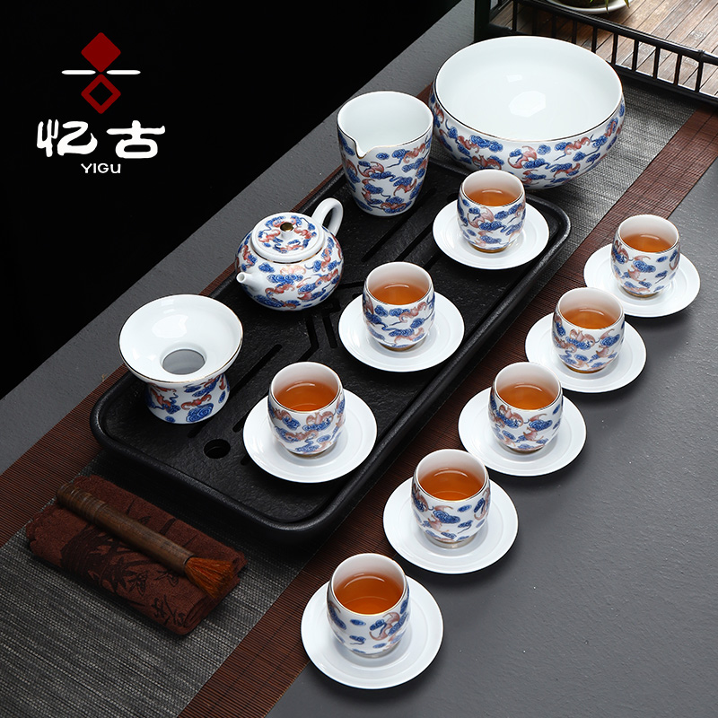 Have the colored enamel kung fu tea sets suit ceramic home office cup lid bowl of a complete set of gift boxes