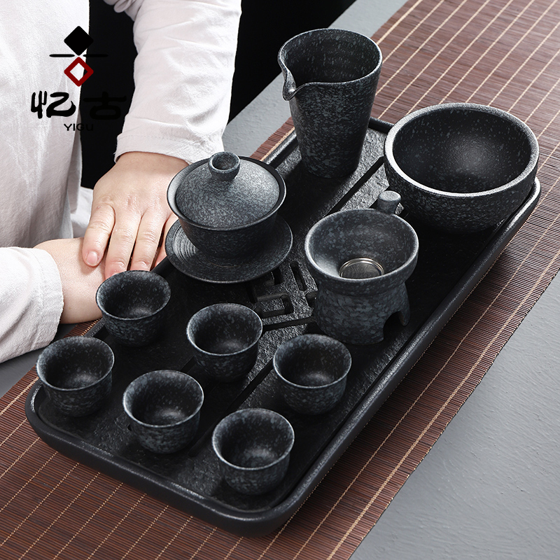 Have the ancient bluestone kung fu tea tea group home office ceramic tureen sharply stone tea tray cups of a complete set of tea service