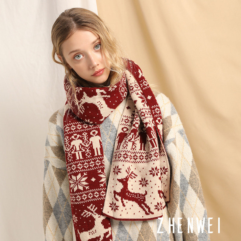 Scarf woman Winter Christmas scarf gift box elk red Christmas gift men 100 hitch lovers surround the Christmas wines