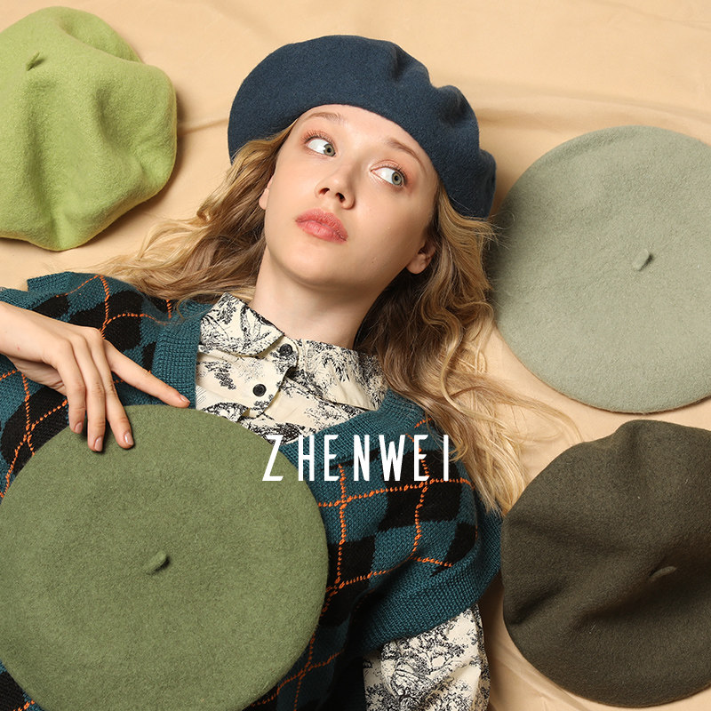 Sen series autumn and winter hat women's wool green beret painter hat woolen beret hat Sen female literary hat