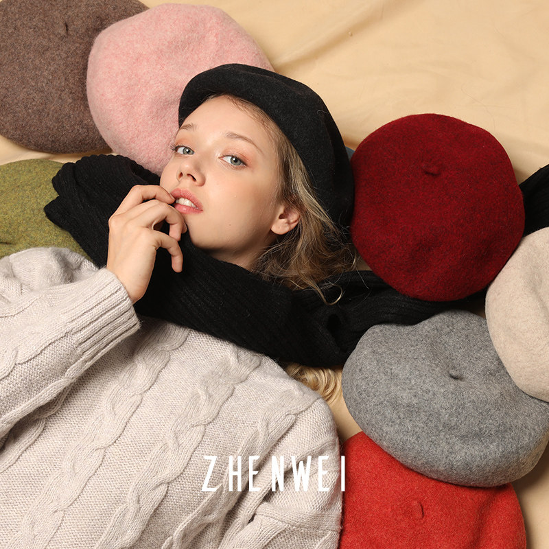 Tuan Tuan autumn and winter hat women's large head circumference wool loose beret retro British large size bud mushroom hat Japanese style