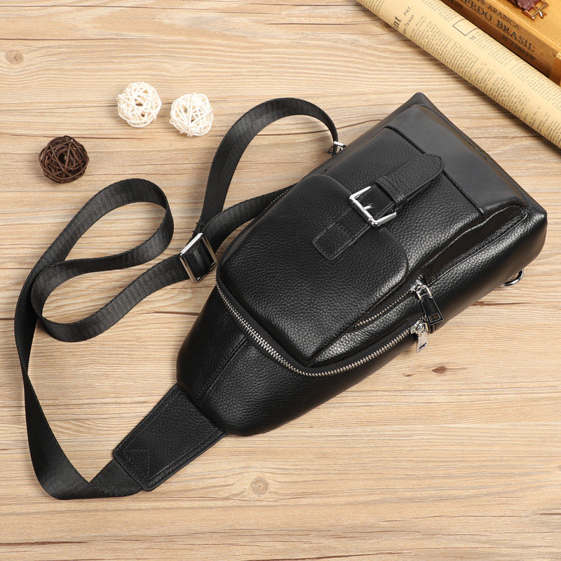 Leather Men's Chest Bag Tide Brand Casual Shoulder Messenger Bag First Layer Leather Summer Waist Bag Sports Small Backpack Men's Bag