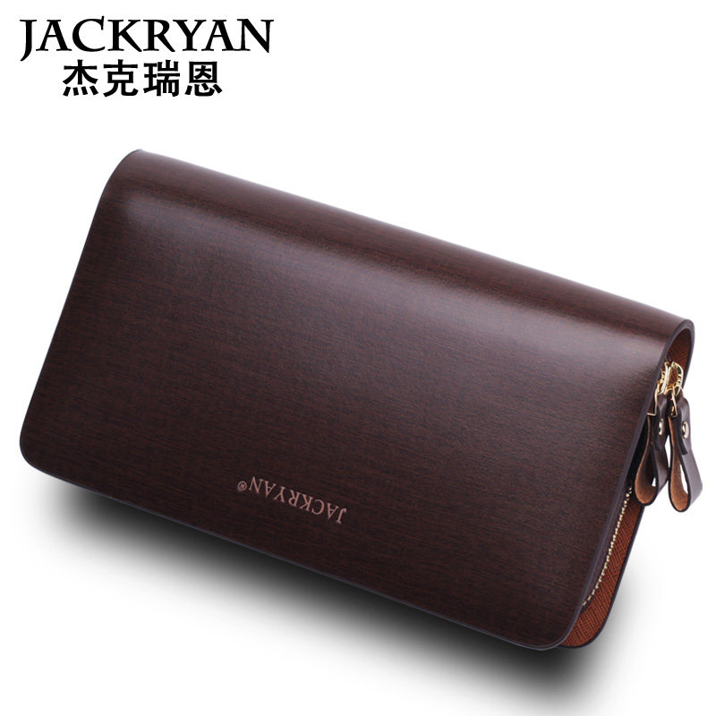 2021 new men's handbag handbag business cowhide large capacity double zipper clutch leather men's wallet