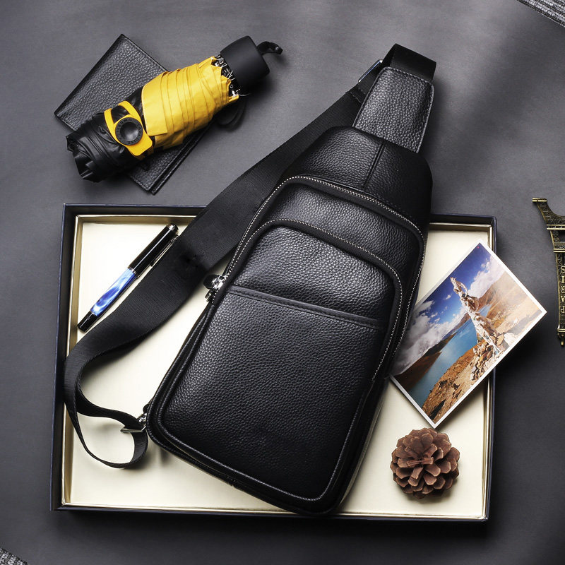 2021 new tide brand men's chest bag real leather bag shoulder messenger bag casual waist bag cowhide small backpack men's bag