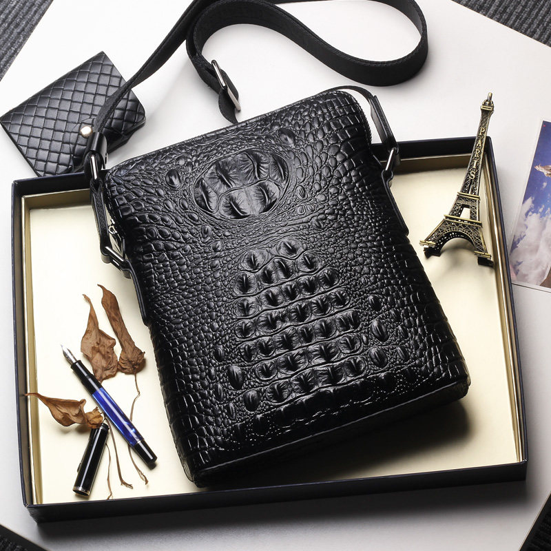 Crocodile Pattern Men's Bag Men's Shoulder Messenger Bag Leather Business Casual Men's Korean Version Leather Small Backpack Tide Brand