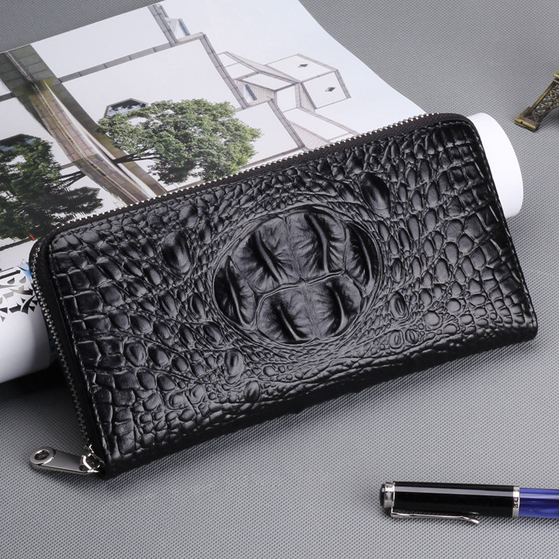 Leather wallet men's long zipper crocodile grain leather small handbag 2021 new wallet wallet clutch bag tide