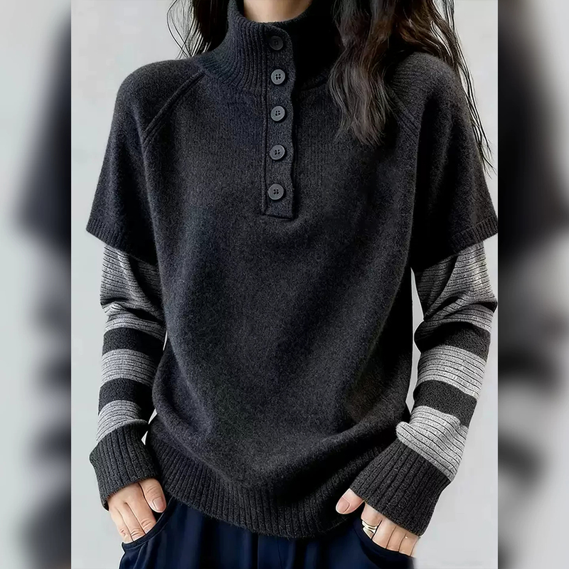 2026 Autumn/Winter Designer-Style Fake Two-Piece Knit Top, This Year's Trendy Unique Color-Blocked Long-Sleeve Sweater for Women 2026 Autumn/Winter Designer-Style Fake Two-Piece Knit Top, This Year's Trendy Unique Color-Blocked Long-Sleeve Sweater for Women