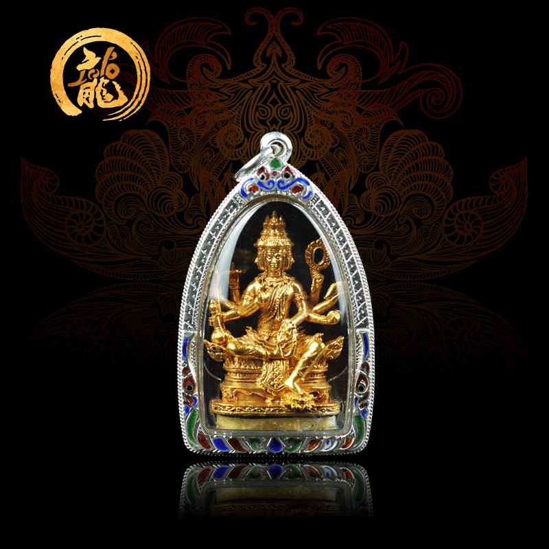 Taiji Treasure Thai Buddha Plaque Lotus Bell Four-Sided Buddha Dragon Po Chan Nam 2557 Gold Shell Silver Shell