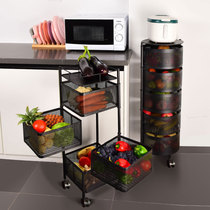 360 degree rotatable shelf Kitchen dedicated floor-to-ceiling multi-layer mobile fruit and vegetable basket multi-function storage rack