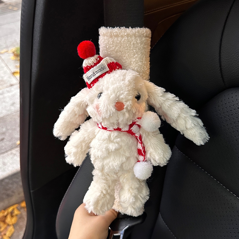 Cute Rabbit Car Seat Belt Shoulder Cover Anti-Stranglehold Car Ornaments Interior Cute Plush Doll Female Gift