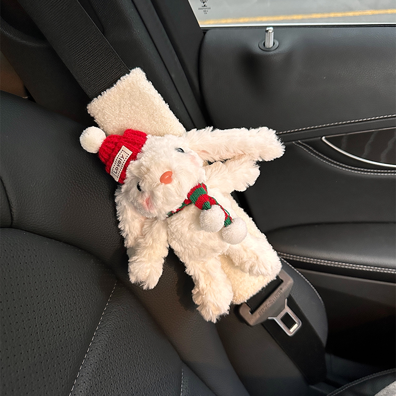 Cute Rabbit Car Seat Belt Shoulder Cover Anti-Stranglehold Car Ornaments Interior Cute Plush Doll Female Gift