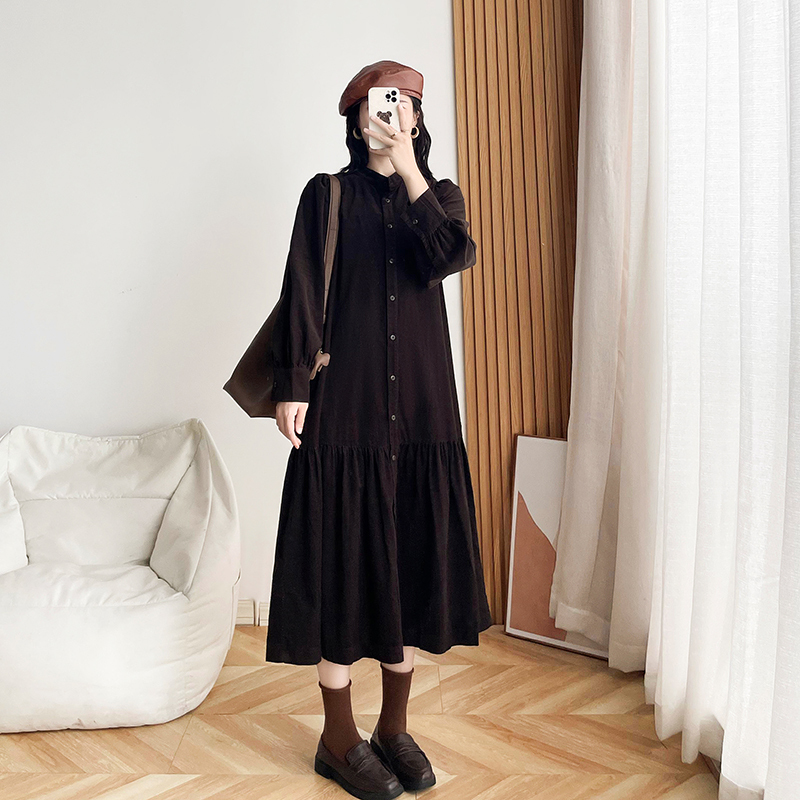 Dafei 2026 Spring and Autumn New Design French Artistic Retro Long Dress Loose Lace-Up Corduroy Dress for Women Dafei 2026 Spring and Autumn New Design French Artistic Retro Long Dress Loose Lace-Up Corduroy Dress for Women