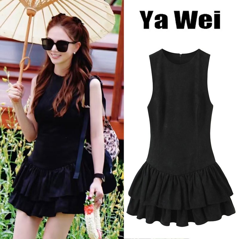 Kun Ling's Same Style Layered Decorative Textured Elegant Short Dress for Women, 2026 Spring/Summer Versatile Everyday Dress