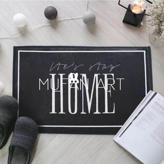 Nordic Wind Black & White Ground Mat English Letters Footbed Makeup room Bathroom Coral Suede Water Absorbent Non-slip Thickened Door Mat