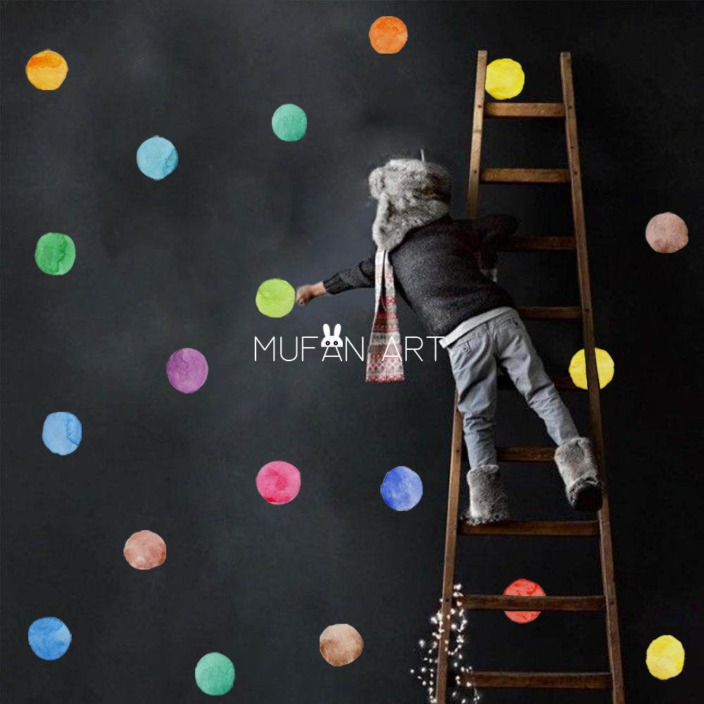 ins watercolor round points wall stickers children room colorful polo dots decorative stickers adhesive walls appliqua photo props