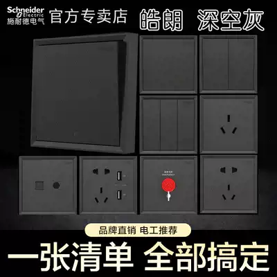 Schneider switch socket Haolang deep space gray black five-hole one-open single double-cut 16A dual-switch mid-range multi-control USB