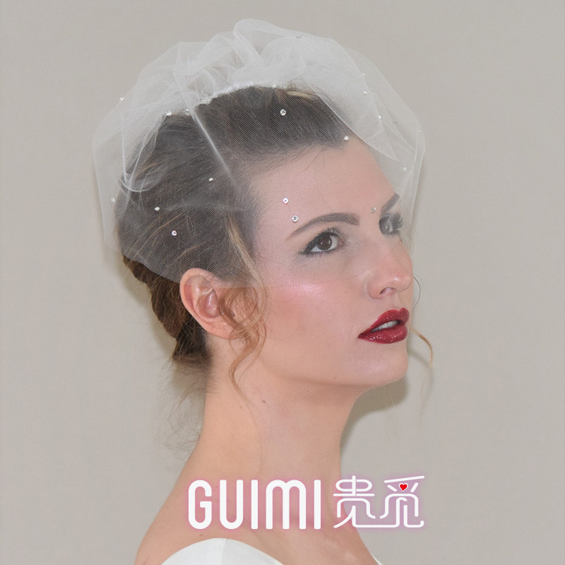 Bridal veil bright drilling short and small head yarn new photo-prop minimalist Super Fairy Wedding headwear