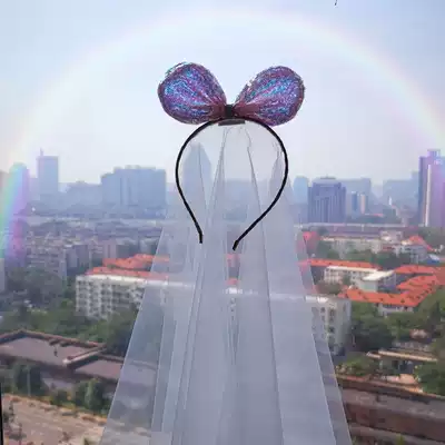 New cute headband veil children Korean princess yarn bow baby photo props photography pink veil