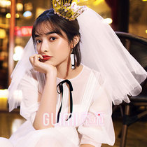 Double layer Short-style fluffy head yarn Bride Collar License Photo Props Son Ensemble New Super Fairy Wedding net red and small headwear