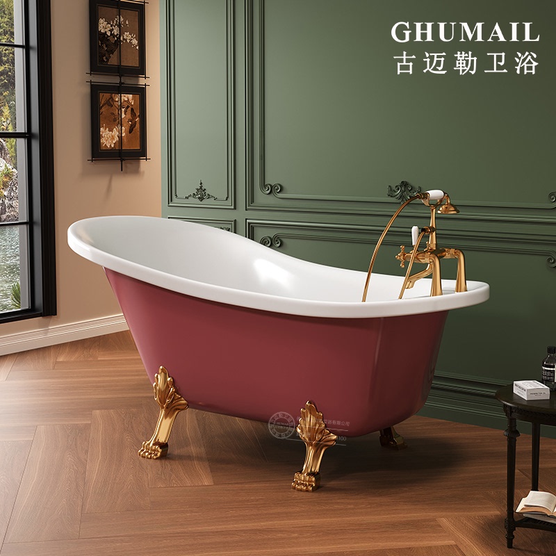 Acrylic Imperial Bathtub with Footrest, Faucet, Popular in Hotels and for Home Use, Available in Gold, Black, Antique Bronze, and Silver Legs