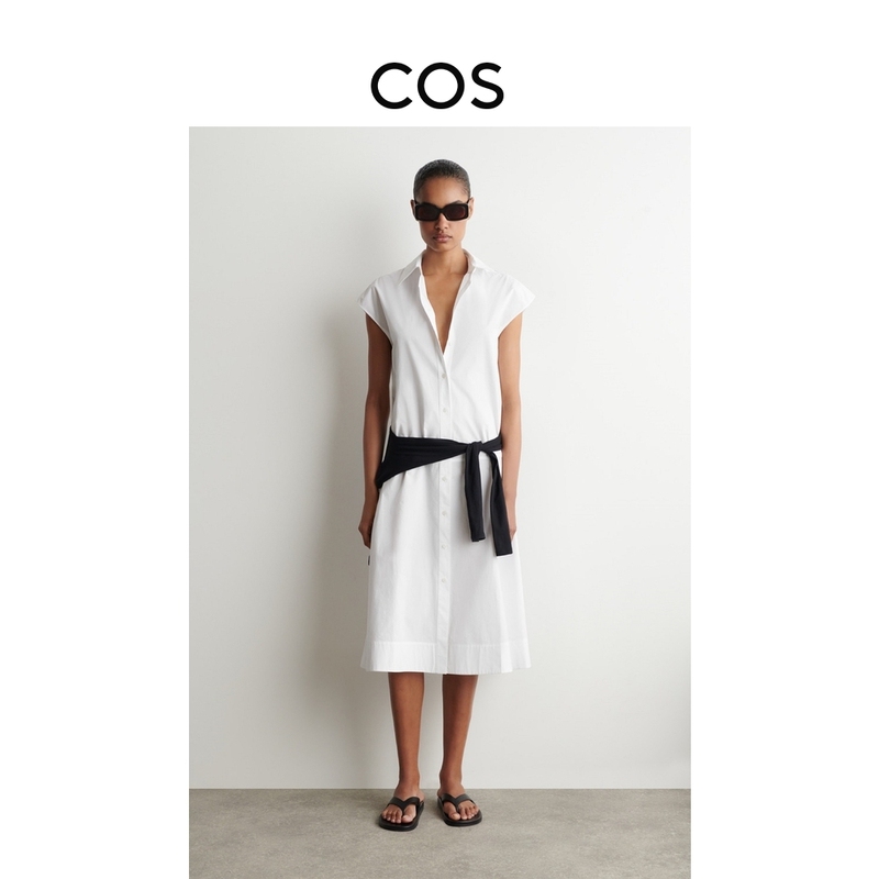 Cos Women's Casual Shoulder-Length Sleeve Shirt Dress White 2026 Summer New Product 1339729001