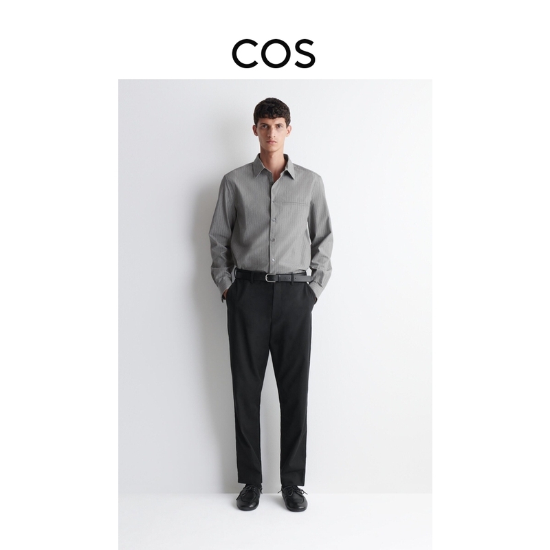 Cos Men's Slim Fit Cotton Blend Straight-Leg Trousers Black 2026 Autumn New Arrival 1346794001