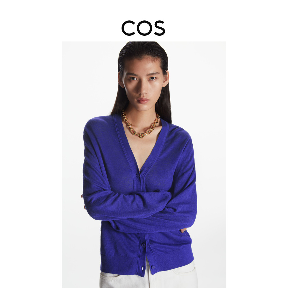 COS women's dress Standard version V neckline linen hooded sweatshirt jacket blue purple 2022 spring new product 1074243002