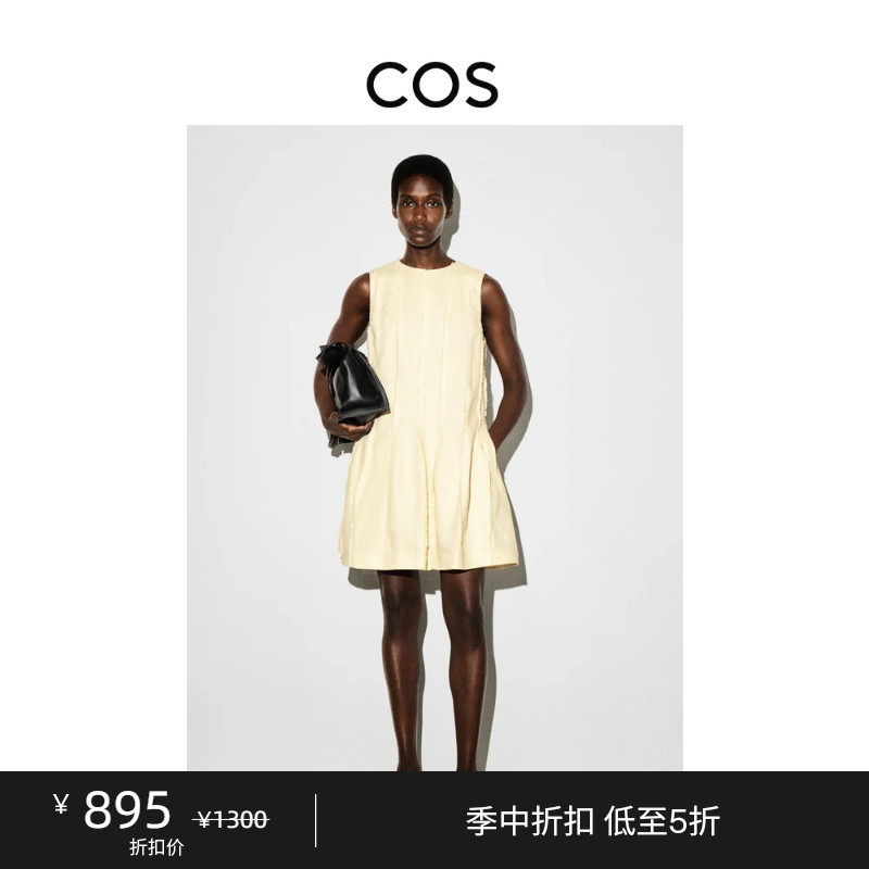 Cos Women's Standard Fit Linen Pleated Mini Dress 2026 Summer New Arrival 1336040002