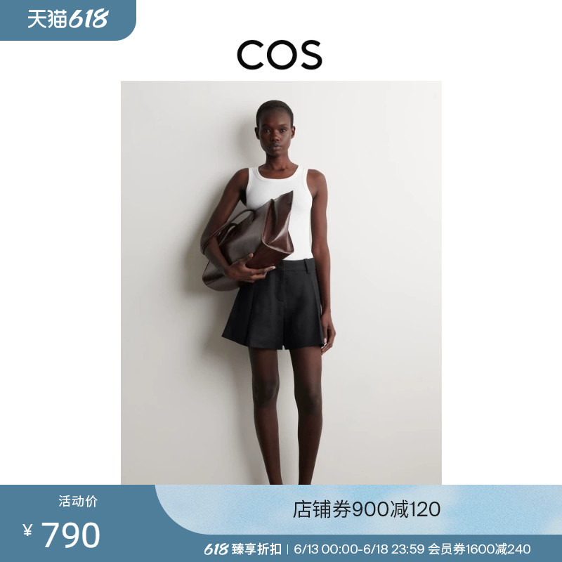 Cos Women's Standard Fit Linen Pleated Shorts Black 2026 Summer New Product 1322775001