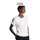 COS Женская стандартная версия круглой шеи складывающейся пузырьковой рукава T -Fore White 1130575001