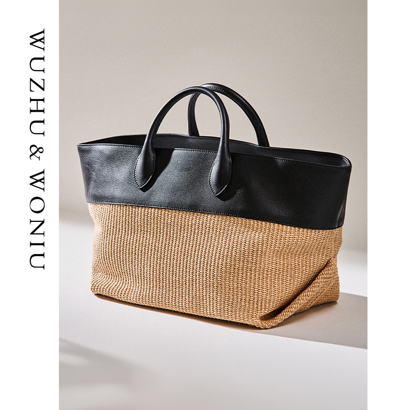 Niche Design Summer New Style Vacation Style Color-Blocking Large-Capacity Casual Straw Tote Bag